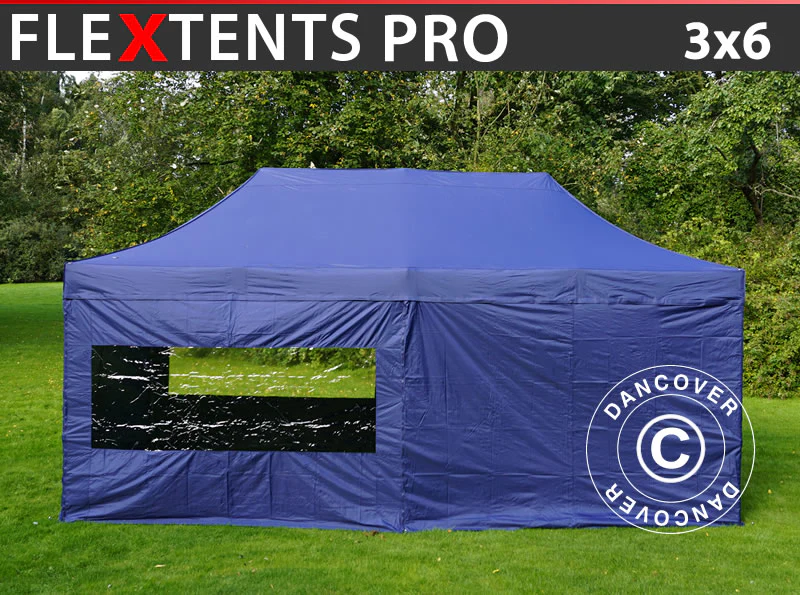 Foldetelt FleXtents PRO 3x6m Mørk blå, inkl. 6 sider