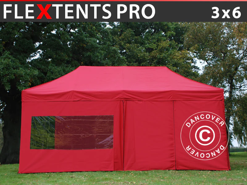 Foldetelt FleXtents PRO 3x6m Rød, inkl. 6 sider