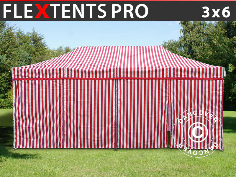 Foldetelt FleXtents PRO 3x6m stribet, inkl. 6 sider