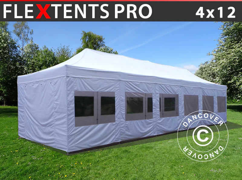 Foldetelt FleXtents PRO 4x12m Hvid, inkl. sider