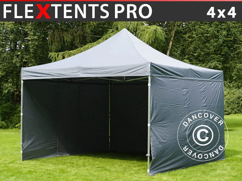 Foldetelt FleXtents PRO 4x4m Grå, inkl. 4 sider