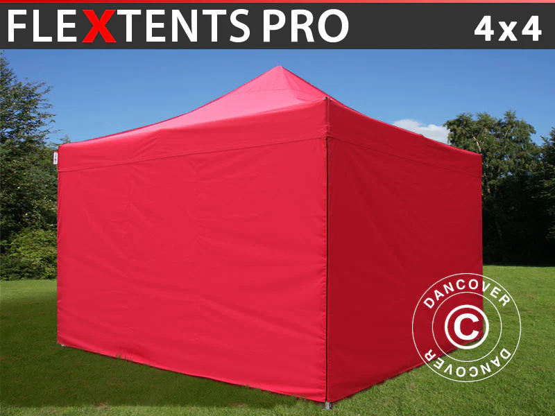 Foldetelt FleXtents PRO 4x4m Rød, inkl. 4 sider