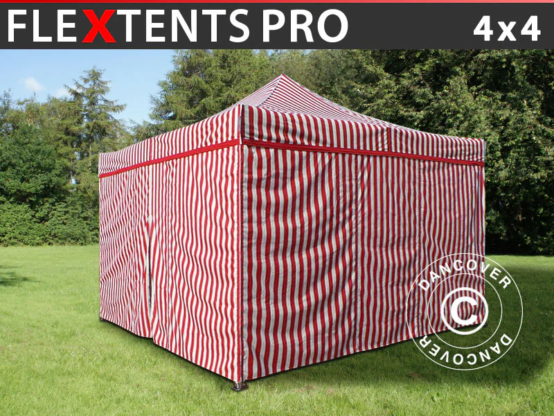 Foldetelt FleXtents PRO 4x4m Stribet, inkl. 4 sider