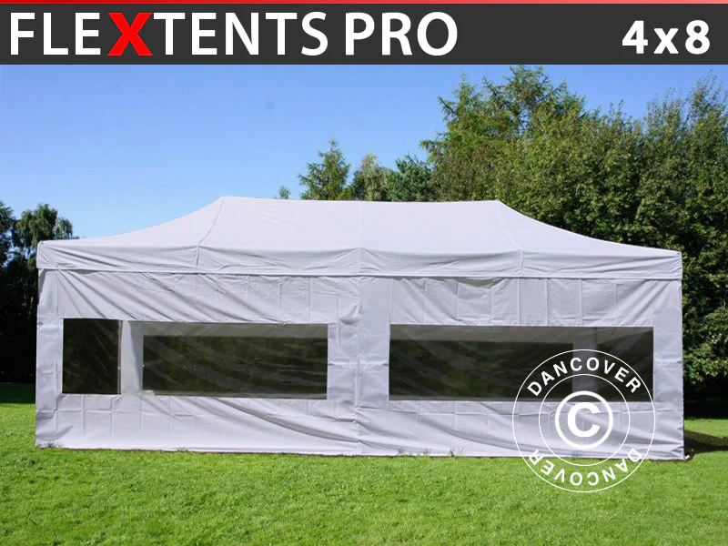 Foldetelt FleXtents PRO 4x8m Hvid, inkl. 6 sider