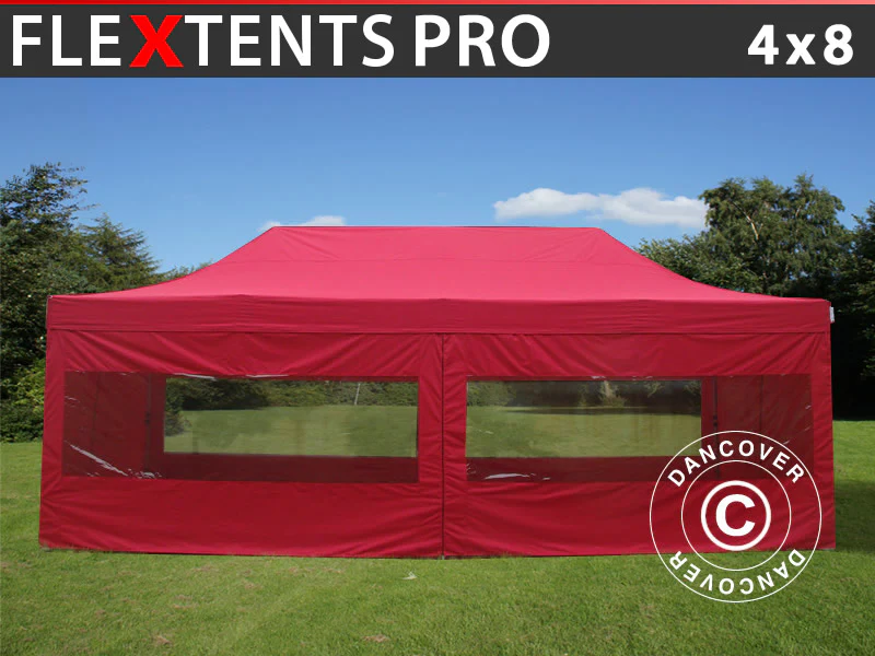 Foldetelt FleXtents PRO 4x8m Rød, inkl. 6 sider