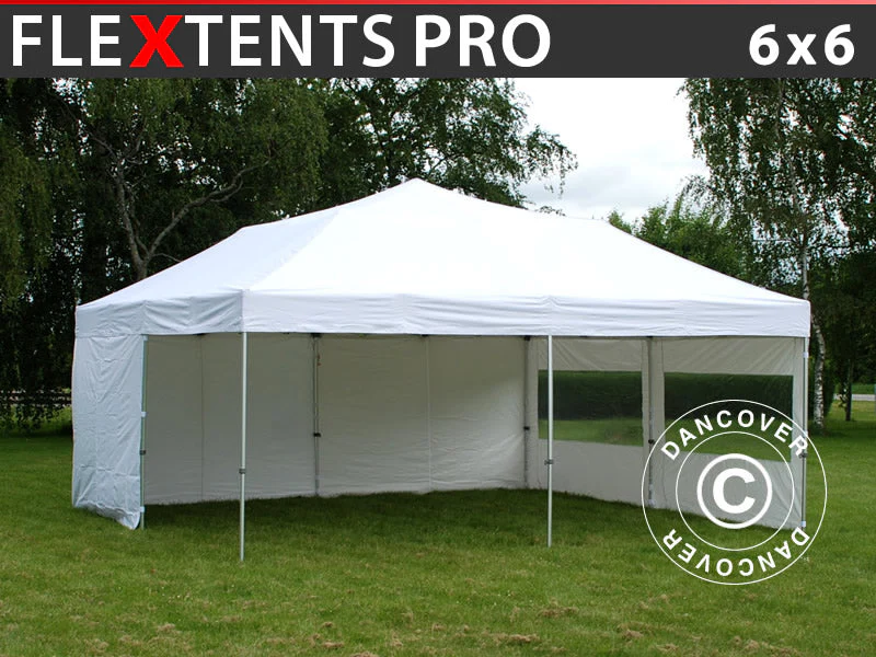 Foldetelt FleXtents PRO 6x6m Hvid, inkl. 8 sider