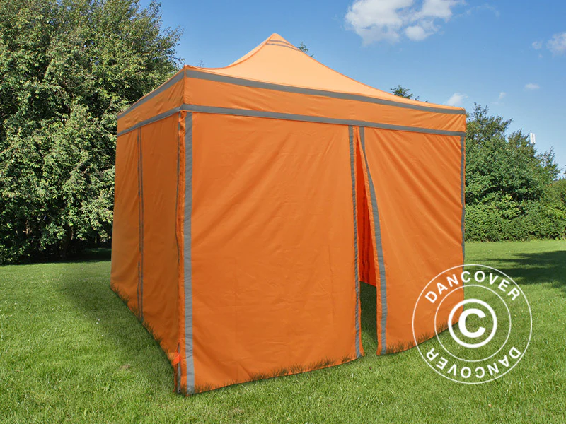Foldetelt FleXtents PRO Arbejdstelt 3x3m Orange m/refleksbånd, inkl. 4 sider - Image 2