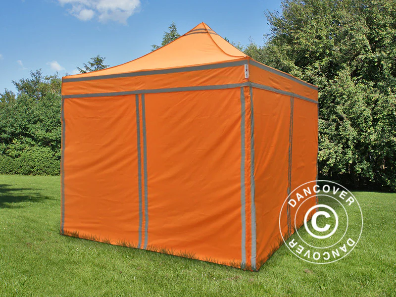 Foldetelt FleXtents PRO Arbejdstelt 3x3m Orange m/refleksbånd, inkl. 4 sider - Image 3