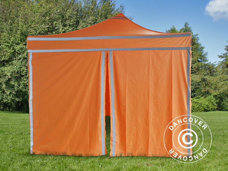 Foldetelt FleXtents PRO Arbejdstelt 3x3m Orange m/refleksbånd, inkl. 4 sider - Image 4