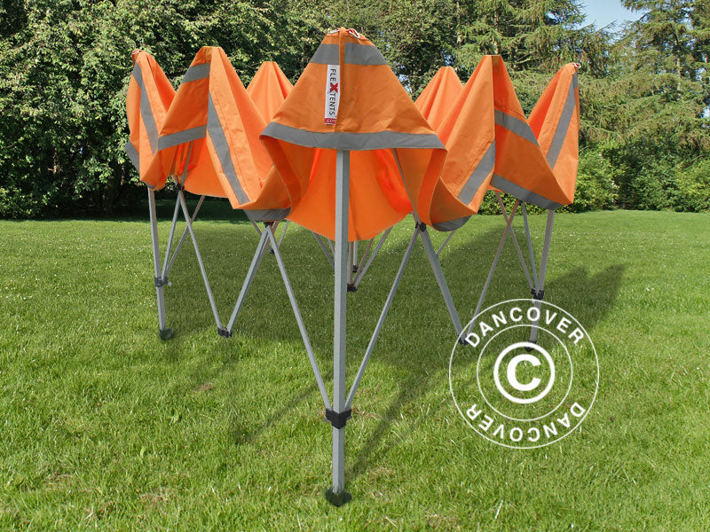 Foldetelt FleXtents PRO Arbejdstelt 3x3m Orange m/refleksbånd, inkl. 4 sider - Image 8