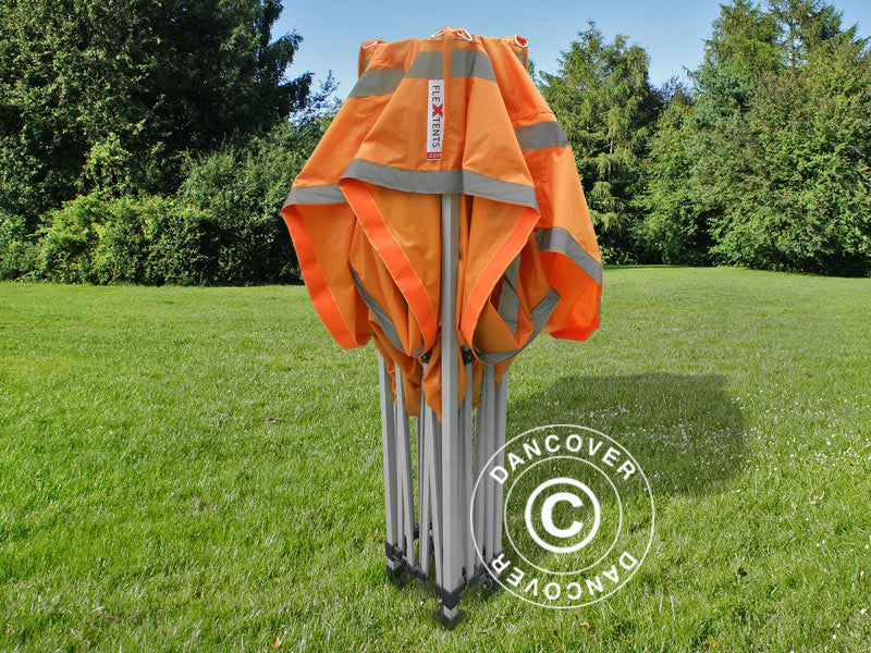 Foldetelt FleXtents PRO Arbejdstelt 3x3m Orange m/refleksbånd, inkl. 4 sider - Image 9