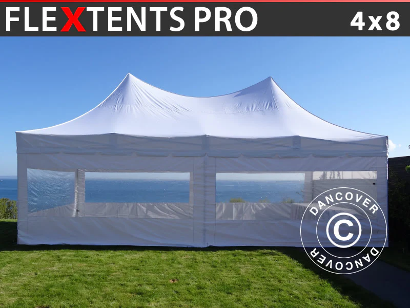 Foldetelt FleXtents PRO Peak Pagoda 4x8m Hvid, inkl. 6 sider