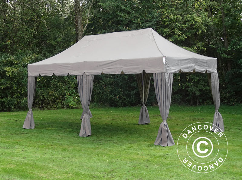 Foldetelt FleXtents PRO ”Peaked” 4x8m Latte, inkl. 6 sidevægge og 6 pyntegardiner - Image 4