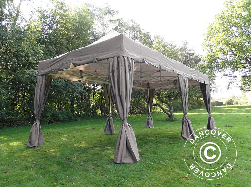 Foldetelt FleXtents PRO ”Peaked” 4x8m Latte, inkl. 6 sidevægge og 6 pyntegardiner - Image 5