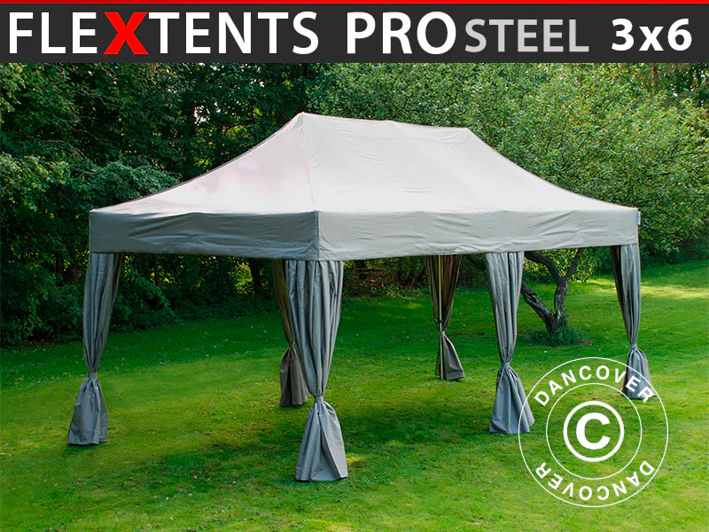 Foldetelt FleXtents PRO Steel 3x6m Latte, inkl. 6 pyntegardiner