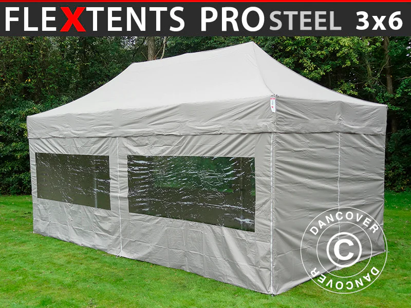 Foldetelt FleXtents PRO Steel 3x6m Latte, inkl. 6 sider
