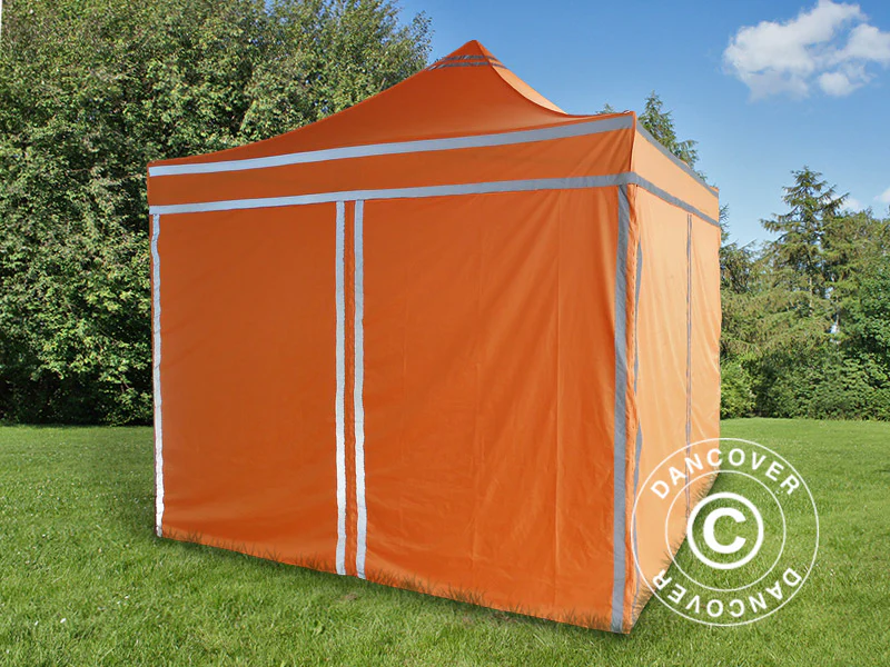 Foldetelt FleXtents PRO Steel Arbejdstelt 3x3m Orange m/refleksbånd, inkl. 4 sider - Image 5