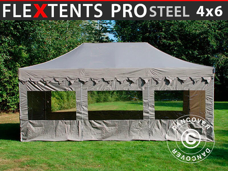 Foldetelt FleXtents PRO Steel "Morocco" 4x6m Latte, inkl. 8 sider