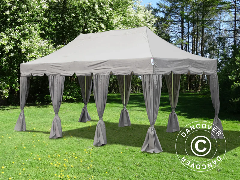 Foldetelt FleXtents PRO Steel "Peaked" 4x6m Latte, inkl. 8 sider & pyntegardiner - Image 3