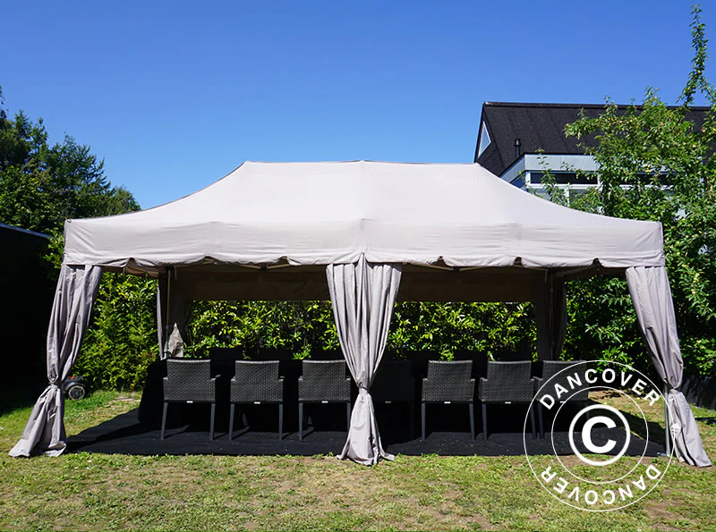 Foldetelt FleXtents PRO Steel ”Peaked” 4x8m Latte, inkl. 6 sidevægge og 6 pyntegardiner - Image 3