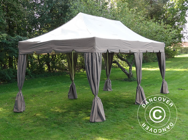 Foldetelt FleXtents PRO Steel ”Peaked” 4x8m Latte, inkl. 6 sidevægge og 6 pyntegardiner - Image 5