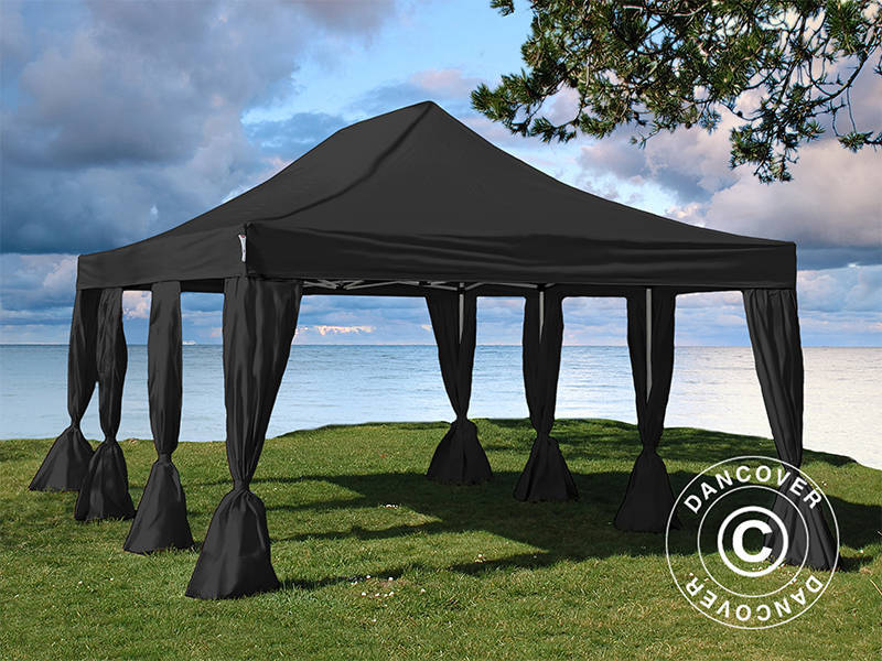 Foldetelt FleXtents Steel 4x6m Sort, inkl. 8 pyntegardiner - Image 4