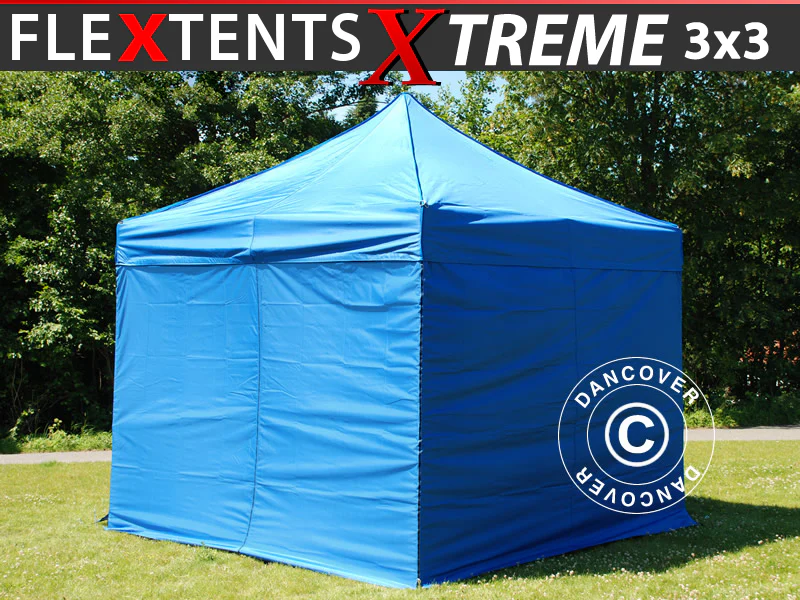 Foldetelt FleXtents Xtreme 50 3x3m Blå, inkl. 4 sider