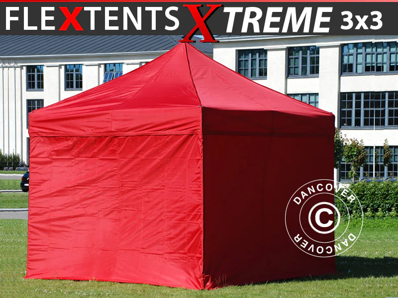 Foldetelt FleXtents Xtreme 50 3x3m Rød, inkl. 4 sider