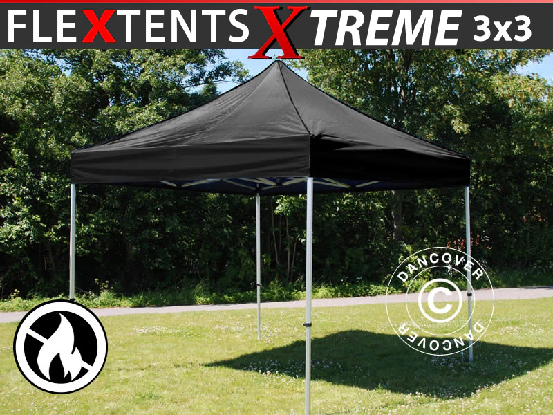 Foldetelt FleXtents Xtreme 50 3x3m Sort, Brandhæmmende