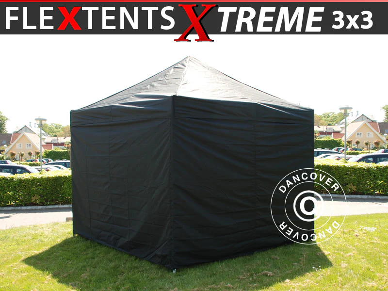 Foldetelt FleXtents Xtreme 50 3x3m Sort, inkl. 4 sider