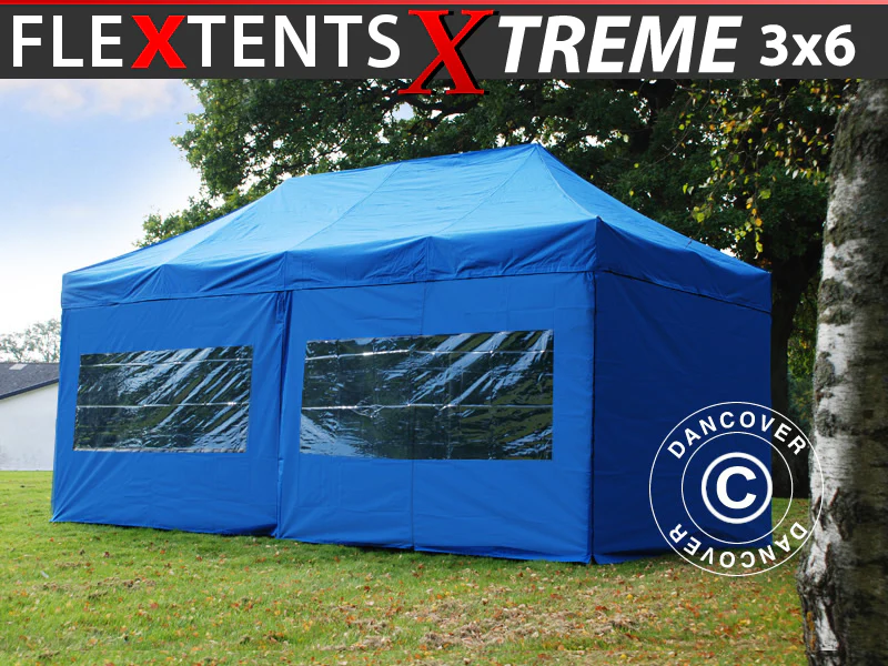 Foldetelt FleXtents Xtreme 50 3x6m Blå, inkl. 6 sider