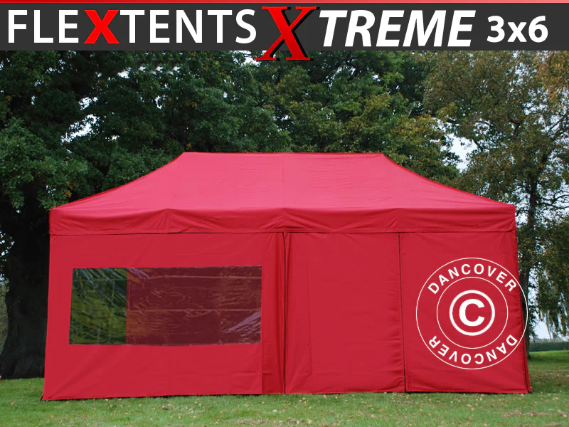 Foldetelt FleXtents Xtreme 50 3x6m Rød, inkl. 6 sider