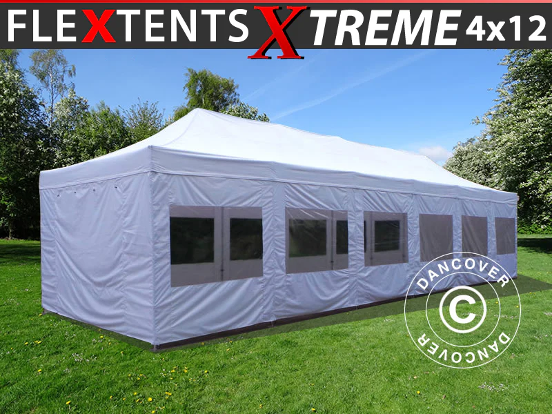 Foldetelt FleXtents Xtreme 50 4x12m Hvid, inkl. sider
