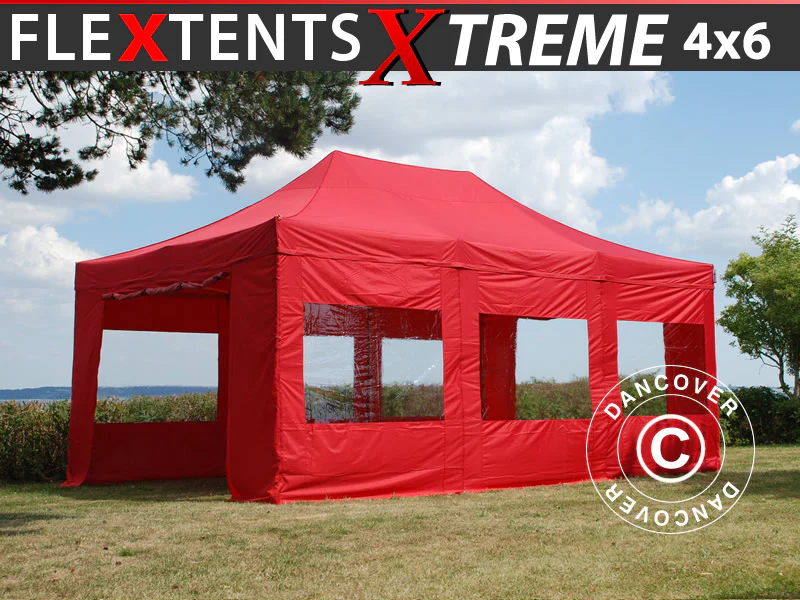 Foldetelt FleXtents Xtreme 50 4x6m Rød, inkl. 8 sider
