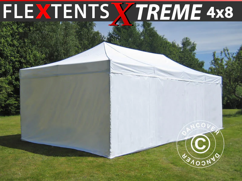 Foldetelt FleXtents Xtreme 50 4x8m Hvid, inkl. 6 sider