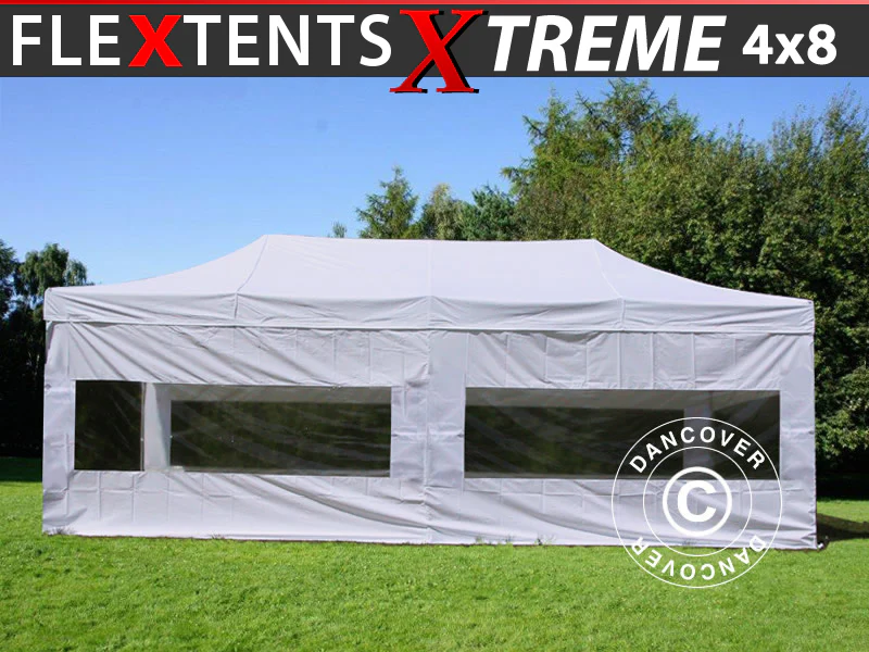 Foldetelt FleXtents Xtreme 50 4x8m Hvid, inkl. 6 sider