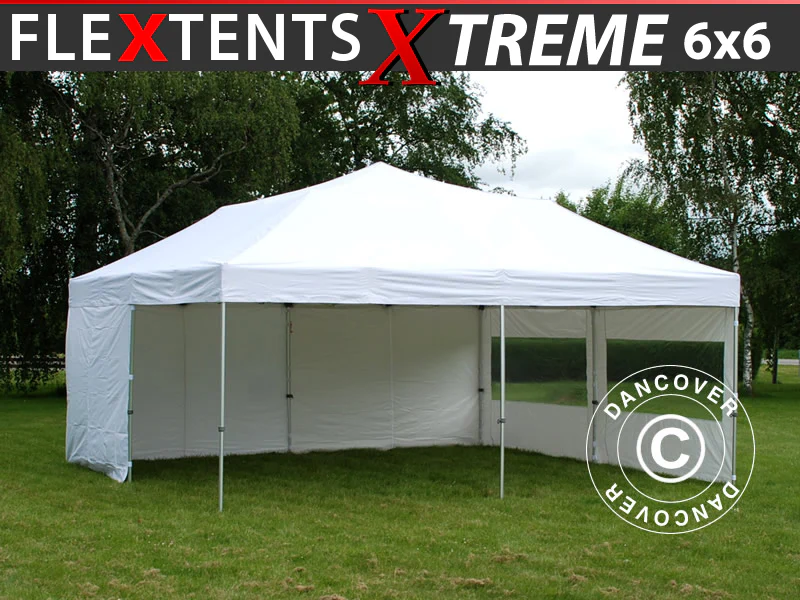 Foldetelt FleXtents Xtreme 50 6x6m Hvid, inkl. 8 sider