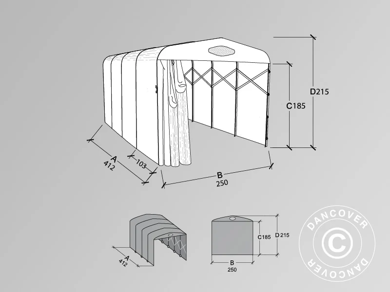 Foldetunnelgarage (Bil), 2,5x4,12x2,15m, Beige - Image 3