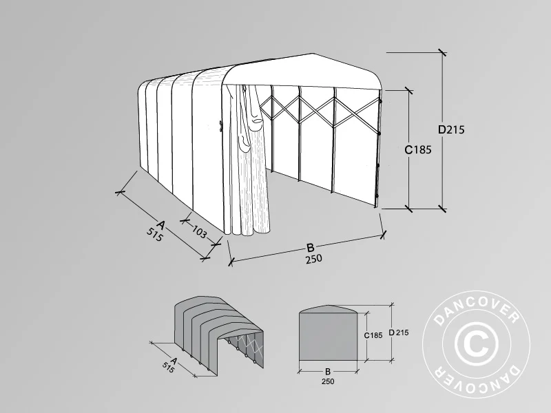 Foldetunnelgarage (Bil), ECO, 2,5x5,15x2,15m, Grå - Image 2