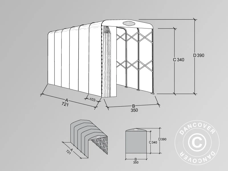 Foldetunnelgarage (Campingvogn), 3,5x7,21x3,9m, Beige - Image 3