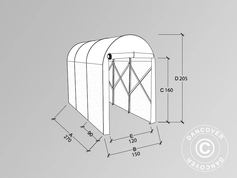 Foldetunnelgarage (MC), 1,5x2,7x2,05m, Grå - Image 2