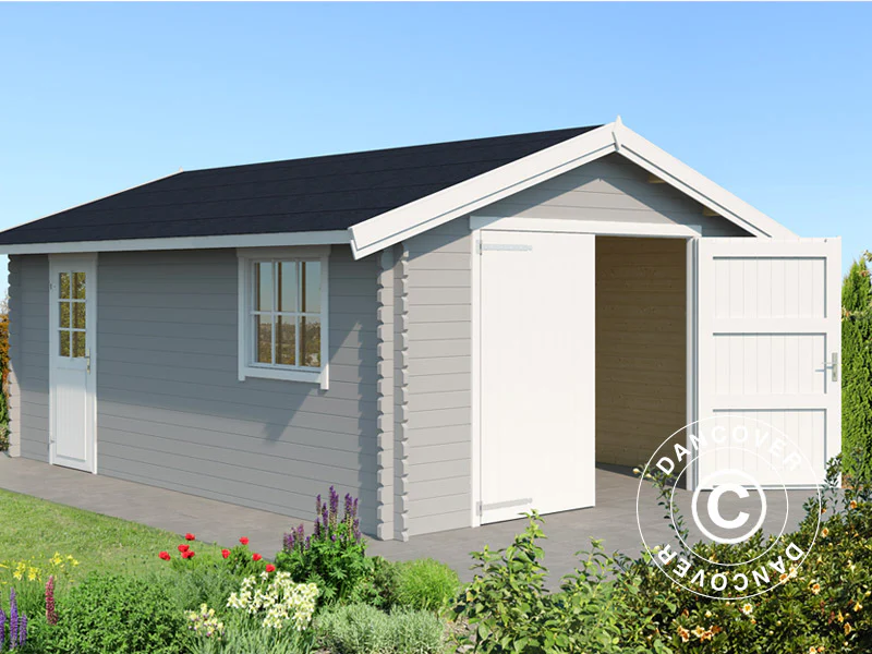 Garage i træ Rauma, 3,8x5,4x2,74m, 40mm, Lysegrå - Image 3