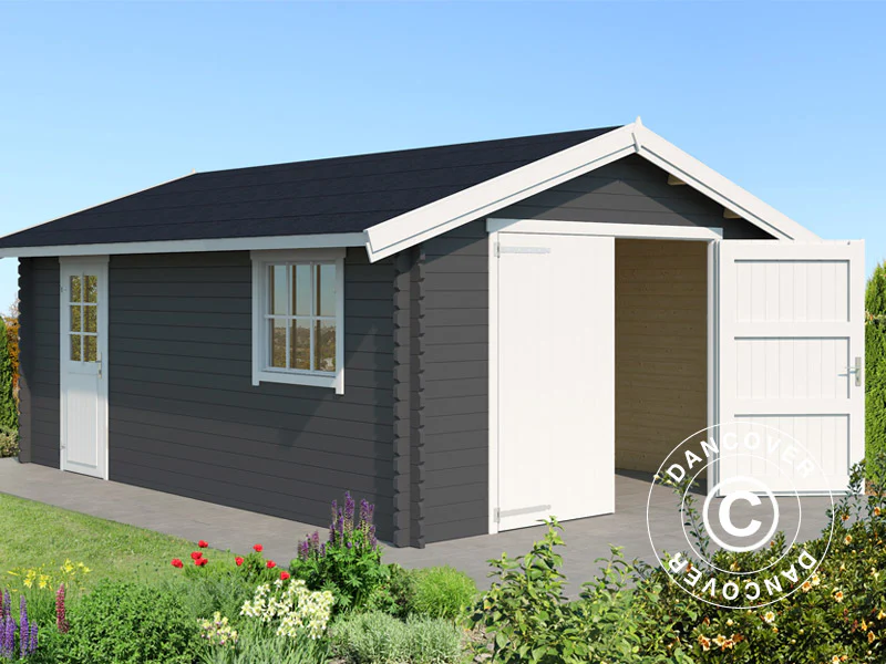 Garage i træ Rauma, 3,8x5,4x2,74m, 40mm, Mørkegrå - Image 2