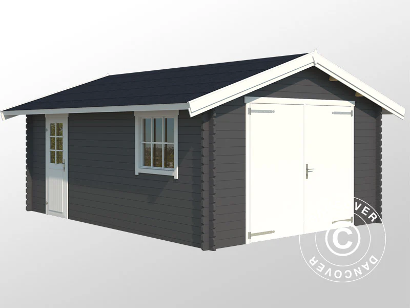 Garage i træ Rauma, 3,8x5,4x2,74m, 40mm, Mørkegrå - Image 3