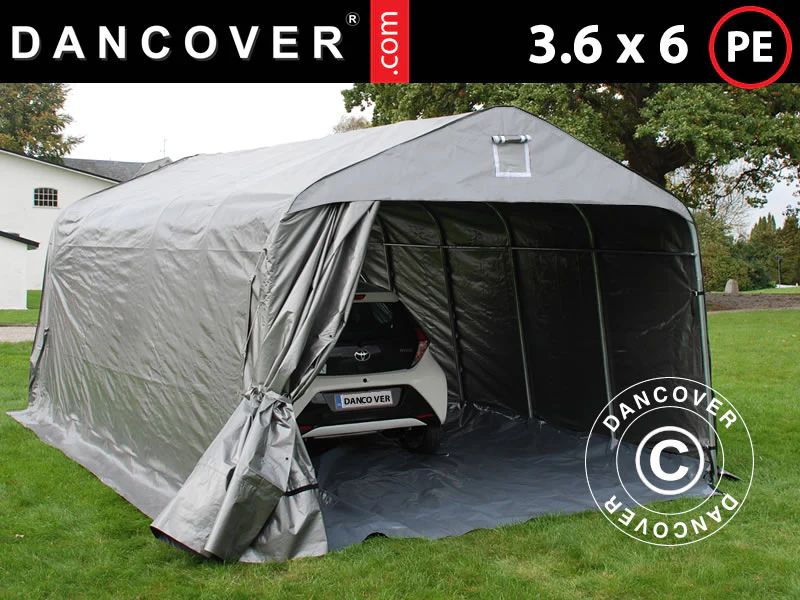 Garagetelt PRO 3,6x6x2,7m PE med underlag, Grå