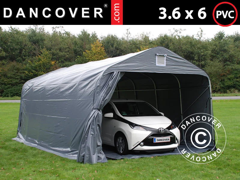 Garagetelt PRO 3,6x6x2,7m PVC med underlag, Grå