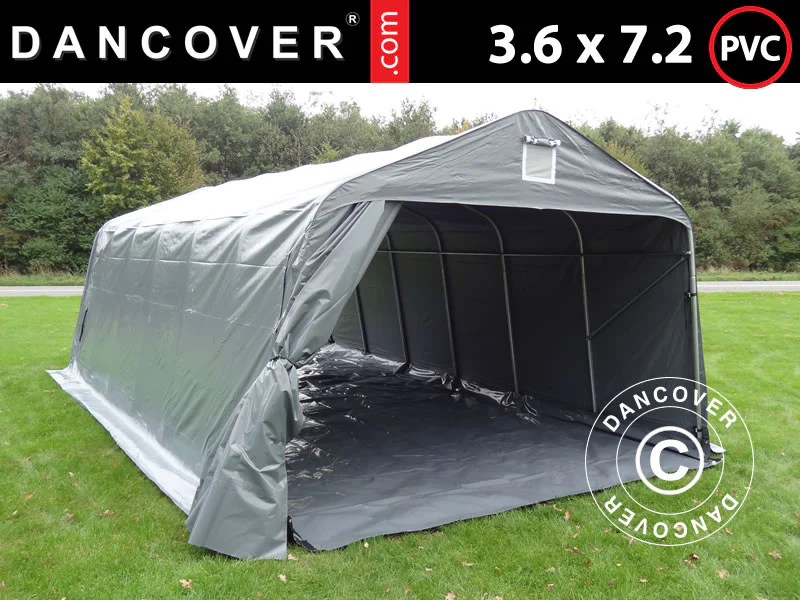 Garagetelt PRO 3,6x7,2x2,68m PVC med underlag, Grå