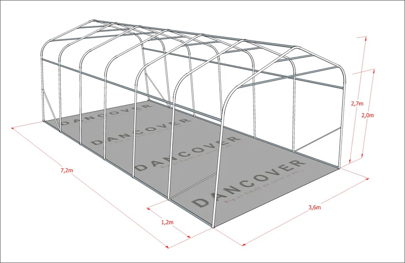 Garagetelt PRO 3,6x7,2x2,68m PVC med underlag, Grå - Image 11
