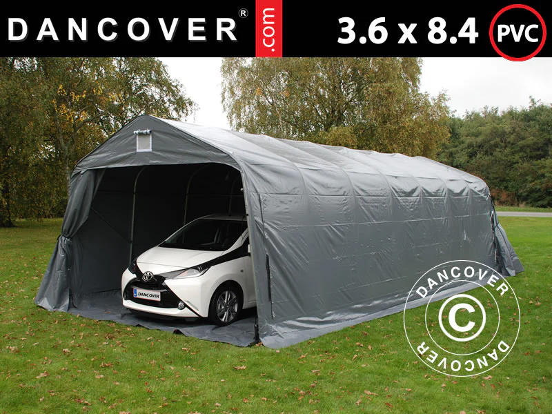 Garagetelt PRO 3,6x8,4x2,7m PVC med underlag, Grå
