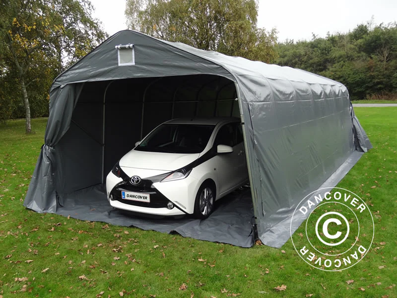 Garagetelt PRO 3,6x8,4x2,7m PVC med underlag, Grå - Image 3
